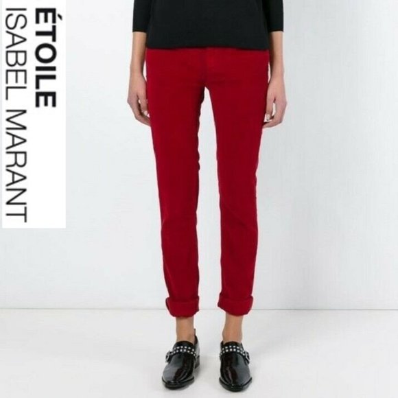 NWT Isabel Marant Etoile Corduroy Cotton Pants in Red - Picture 1 of 17